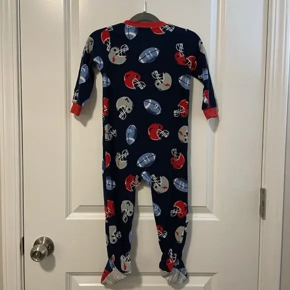 Carter's Toddler Boy's 2T Football Print Fleece Footed Pajama Sleeper Sport PJs - Picture 2 of 6
